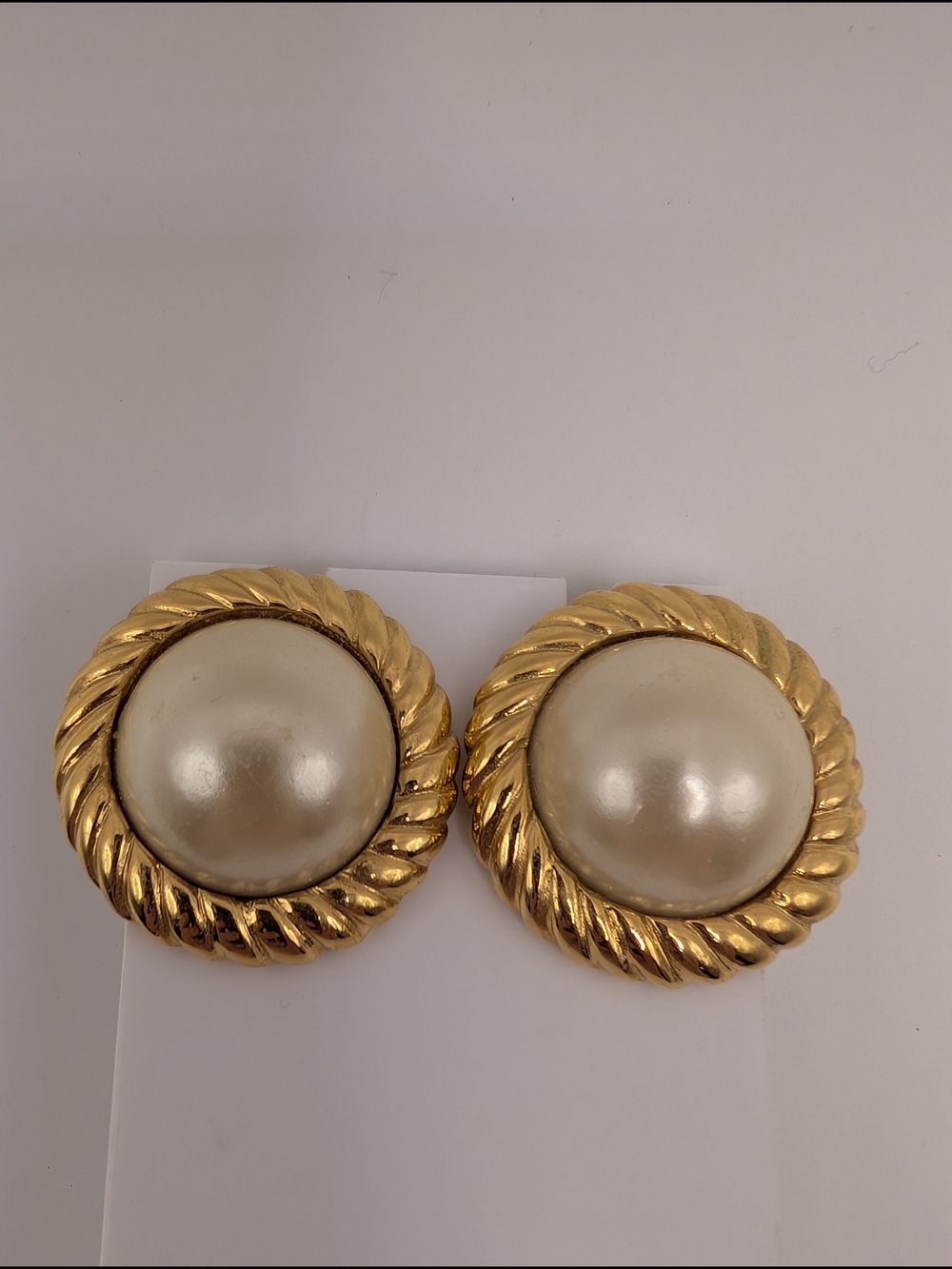 KJL Kenneth Jay Lane Faux Pearl Gold Tone Rope Pierced Earrings Signed
